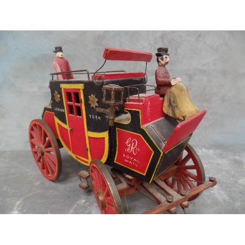 295 - A WONDERFUL 1930'S SCRATCH BUILT MODEL OF A GEORGIAN STAGECOACH - THE LONDON TO YORK. ORIGINALLY PRE... 