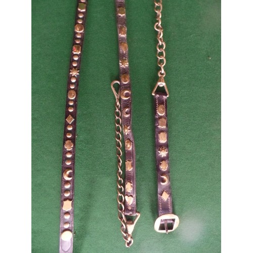 302 - THREE 19TH CENTURY HARNESS STRAPS WITH STUDS - HEARTS / MOONS / DIAMONDS / SHIELDS/ STARS. ALL WITH ... 