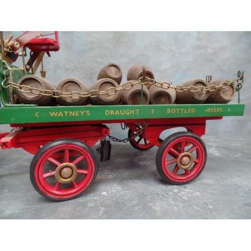 313 - A RARE AND LARGE MODEL DRAY AND HORSES -  PUB ADVERTISING WATNEY'S RED BARREL BREWERY, WITH 23 TURNE... 