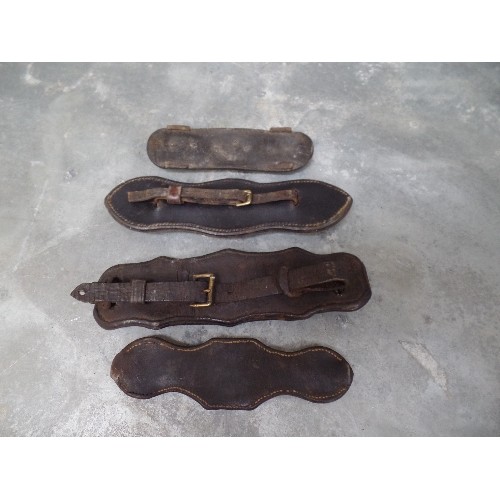 327 - FOUR 19TH CENTURY HAMEPLATE LEATHER STRAPS WITH OVAL STUDS