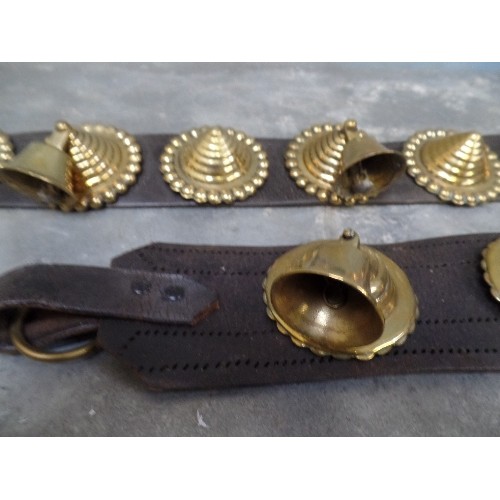 335 - A LONG STRAP WITH 4 ROSETTES AND FOUR WORKING BELL ROSSETTES AND A FURTHER SHORT STRAP WITH TWO BELL... 