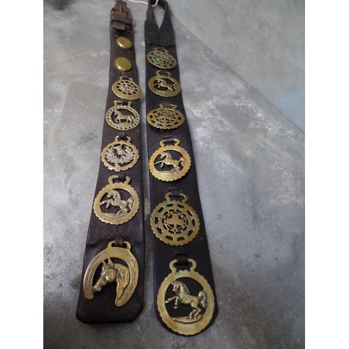 335 - A LONG STRAP WITH 4 ROSETTES AND FOUR WORKING BELL ROSSETTES AND A FURTHER SHORT STRAP WITH TWO BELL... 