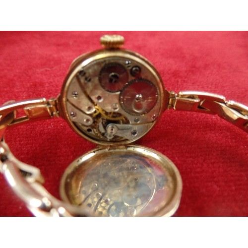 66 - A VINTAGE LADIES 9CT GOLD SWISS WRIST WATCH BY LIMIT, WITH ENAMELLED DIAL - WORKS, THEN STOPS. ON A ... 