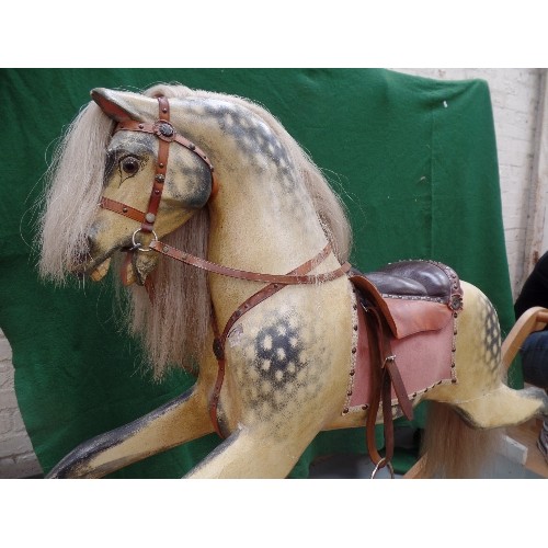 250 - A BEAUTIFUL VICTORIAN ROCKING HORSE ON BOW ROCKER - LARGE SIZE - GOOD DETAIL ON FACE WITH GLASS EYES... 