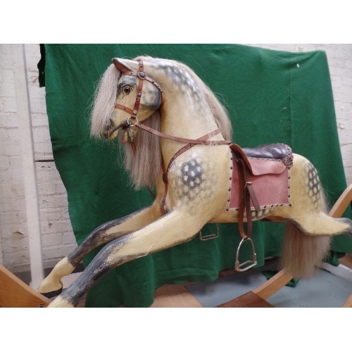 250 - A BEAUTIFUL VICTORIAN ROCKING HORSE ON BOW ROCKER - LARGE SIZE - GOOD DETAIL ON FACE WITH GLASS EYES... 