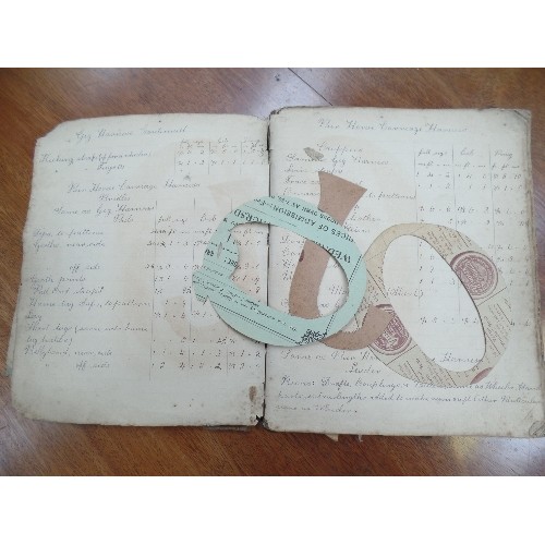 406 - A RARE SADDLER'S HAND WRITTEN NOTE BOOK, CIRCA 1900 SHOWING MEASUREMENTS FOR HARNESSES, BRIDLES, GIG... 