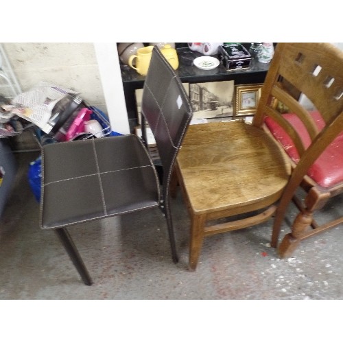 207 - 6 MIXED CHAIRS - A DIRECTORS CHAIR, A FAUX LEATHER, 2 VINTAGE OAK FRAMED CHAIRS, CANE CHAIR. A WICKE... 