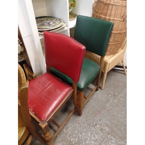 207 - 6 MIXED CHAIRS - A DIRECTORS CHAIR, A FAUX LEATHER, 2 VINTAGE OAK FRAMED CHAIRS, CANE CHAIR. A WICKE... 