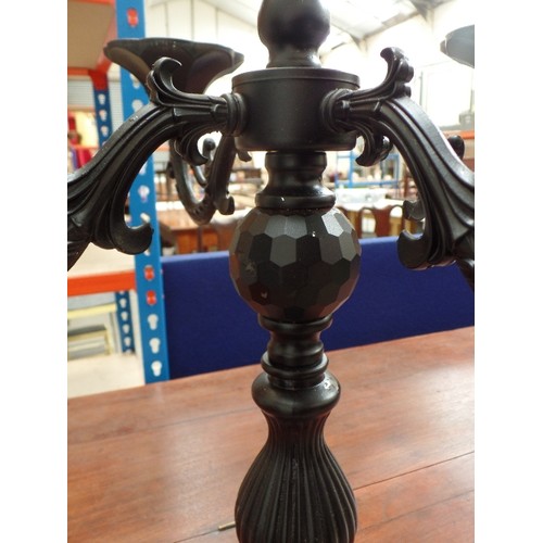125 - LARGE STUNNING CENTRE PIECE METAL CANDELABRA IN  MATT BLACK WITH ORNATE STYLE ARMS