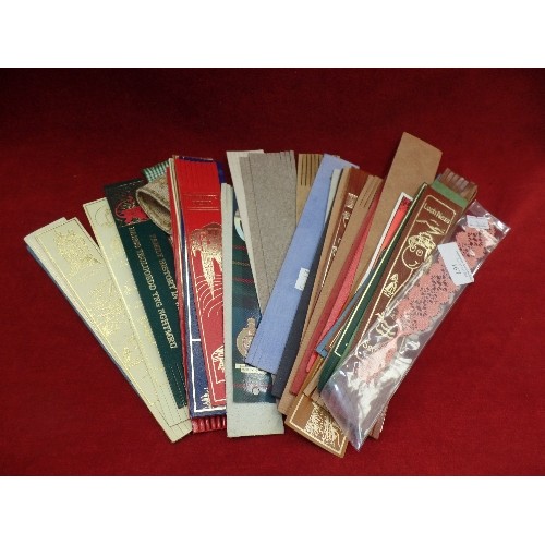 167 - COLLECTION OF VINTAGE SOUVENIR LEATHER BOOKMARKS. LOCH NESS, NATIONAL TRUST ETC. ALSO A TATTED LACE ... 