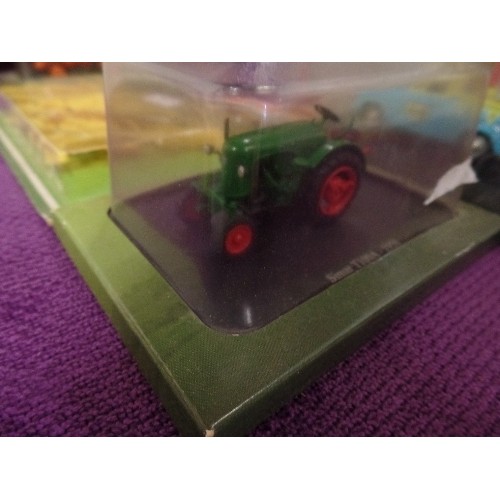 229 - VINTAGE SCALE MODEL VEHICLES. INC A WALL'S ICE CREAM VAN, A RENAULT D22 TRACTOR, A SIMAR T100A TRACT... 