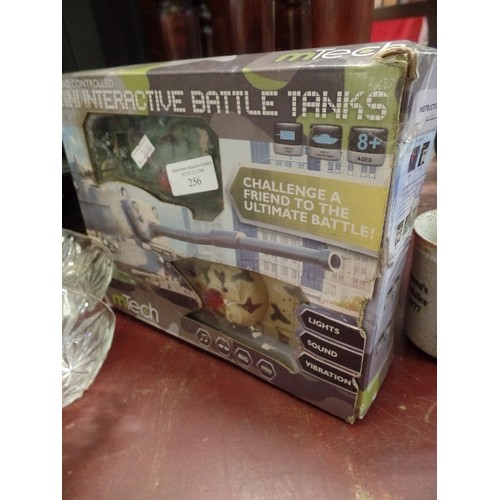 256 - RADIO-CONTROLLED MINI INTERACTIVE BATTLE TANKS, BY M-TECH. BOXED.