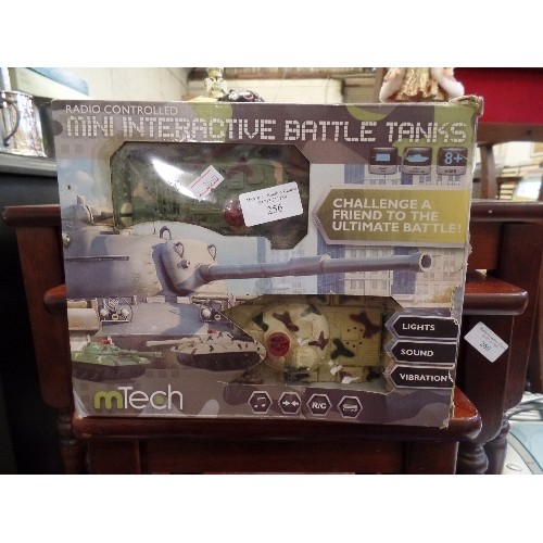 256 - RADIO-CONTROLLED MINI INTERACTIVE BATTLE TANKS, BY M-TECH. BOXED.