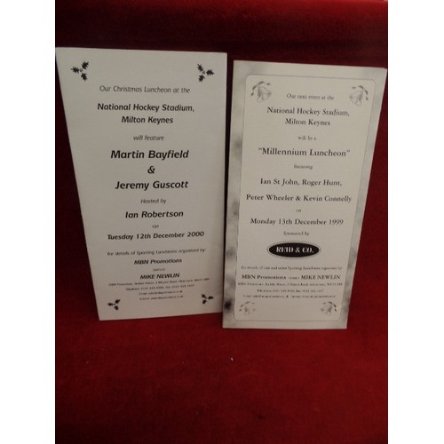 272 - HOCKEY STADIUM- MILTON KEYNES 'MILLENIUM LUNCHEON'  1999 PROGRAMMES AND MENUS. INCLUDES GUEST SPEAKE... 