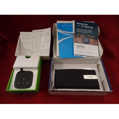 118 - PHONAK TV CONNECTION HEARING AID WIRELESS PLUS A PAIR OF STARKEY HEARING AIDS WITH BATTERIES,BOXED