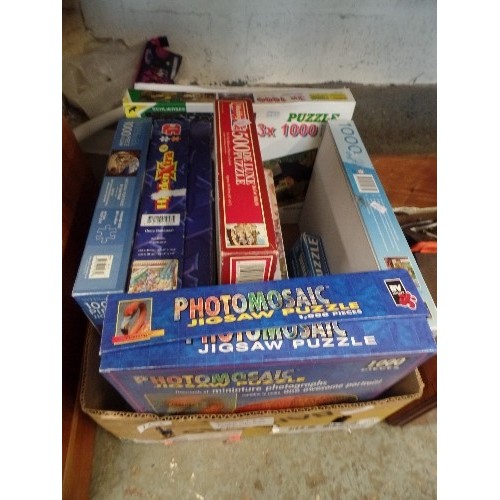 153 - STACK OF JIGSAW AND OTHER PUZZLES. INC PHOTOMOSAIC, WIRE PUZZLE ETC.