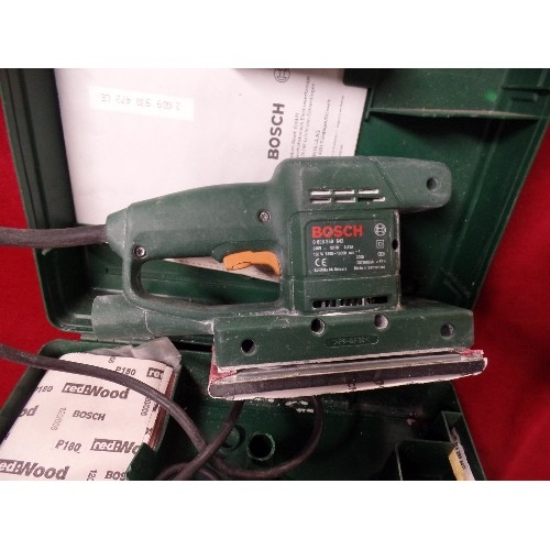 202 - BOSCH PSS 23E ELECTRIC SANDER. WITH SPARE SANDING PADS, INSTRUCTIONS ETC. CARRY CASE.