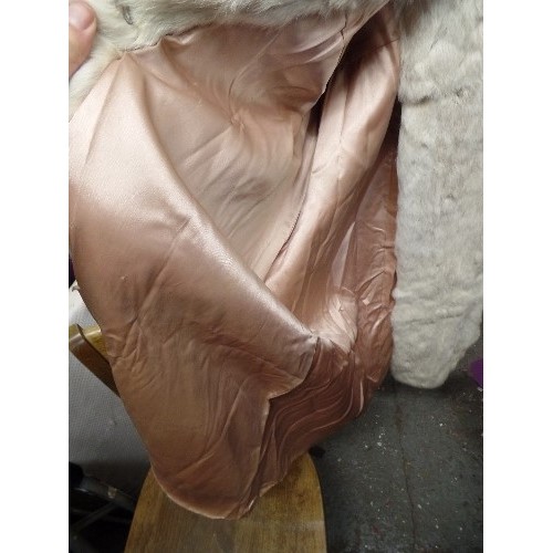 209 - VINTAGE LONG-LENGTH 'FRENCH RABBIT' WHITE RABBIT FUR COAT. SATIN LINED. WITH BELT. 10/12.