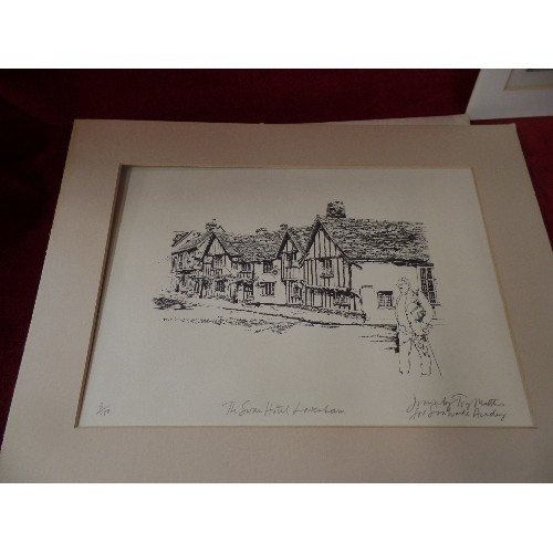 218 - PEN/PENCIL DRAWINGS AND LIMITED EDITION PRINTS L.FLAXMAN, SWAN HOTEL-LAVENHAM BY TONY MATTHEWS, 2 X ... 