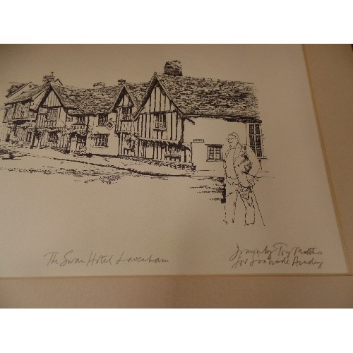 218 - PEN/PENCIL DRAWINGS AND LIMITED EDITION PRINTS L.FLAXMAN, SWAN HOTEL-LAVENHAM BY TONY MATTHEWS, 2 X ... 