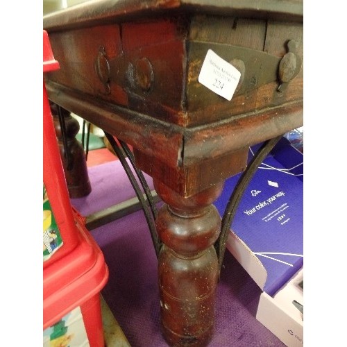 224 - SQUARE ETHNIC JALI-WOOD COFFEE TABLE. METAL BRACKETS.