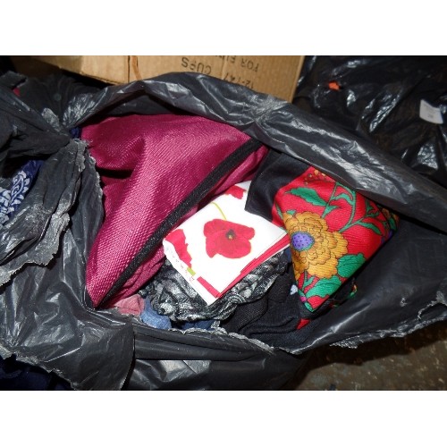 266 - 4 X BAGS OF MIXED CLOTHING, WOOLLENS, TEXTILES ETC.