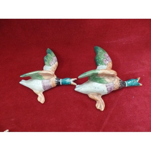 305 - SET OF 5 VINTAGE FLYING DUCKS, AGAIN LIKE HILDA OGDENS IN CORRIE!! ONE HAS A WING WHICH NEEDS RE-ATT... 