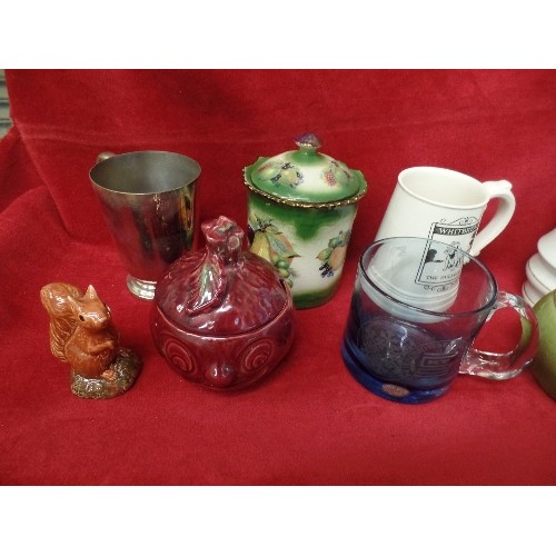 540 - MIXED CHINA - BEETROOT AND APPLE SAUCE POTS,  WHITBREAD, THE BULLDOG TANKARD,  LOVELY CERAMIC OIL LA... 