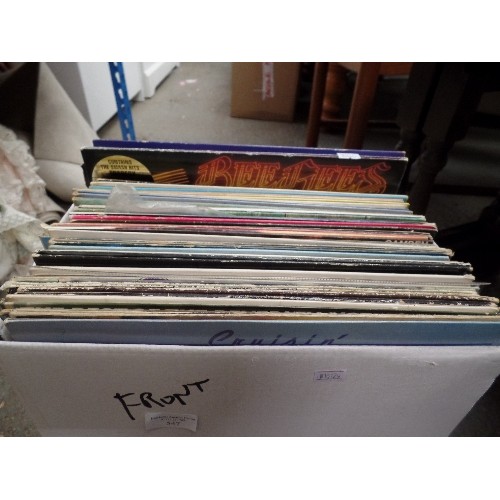 547 - BOX OF LP RECORDS - EMMYLOU HARRIS, BEE GEES,  VILLAGE PEOPLE, FINE FLOWING HITS ETC