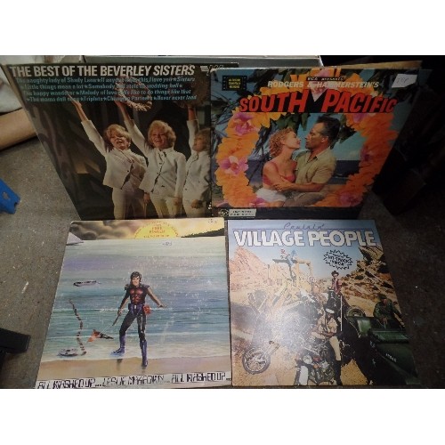 547 - BOX OF LP RECORDS - EMMYLOU HARRIS, BEE GEES,  VILLAGE PEOPLE, FINE FLOWING HITS ETC