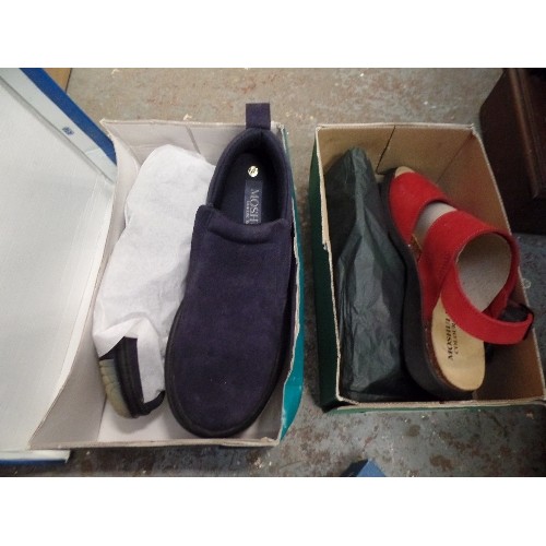 2 X PAIRS OF MOSHULU SHOES, NEW AND BOXED, CORAL SUEDE SANDALS (42) AND