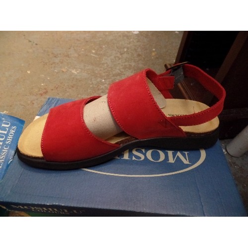 2 X PAIRS OF MOSHULU SHOES, NEW AND BOXED, CORAL SUEDE SANDALS (42) AND