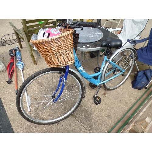 644 - LADIES APOLLO BIKE IN TURQUOISE, WITH BASKETS, HELMET AND LOCK