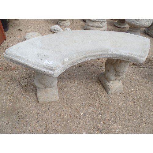 656 - CONCRETE CURVED GARDEN BENCH WITH SQUIRREL DESIGN BASE