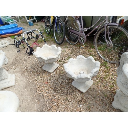 666 - PAIR OF LARGE CONCRETE GARDEN PLANTERS IN TURRET STYLE TOPS