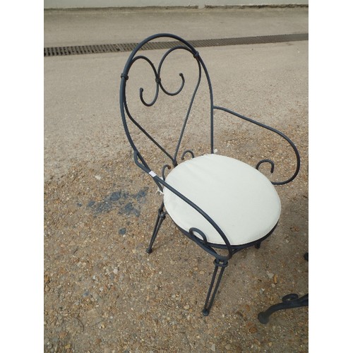 693 - WROUGHT IRON BISTRO SET, TABLE WITH GRANITE TOP