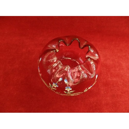 2 - VICTORIAN CRANBERRY GLASS ONION BOWL WITH CRIMPED EDGE TOP