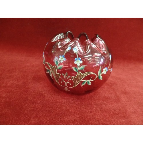 2 - VICTORIAN CRANBERRY GLASS ONION BOWL WITH CRIMPED EDGE TOP