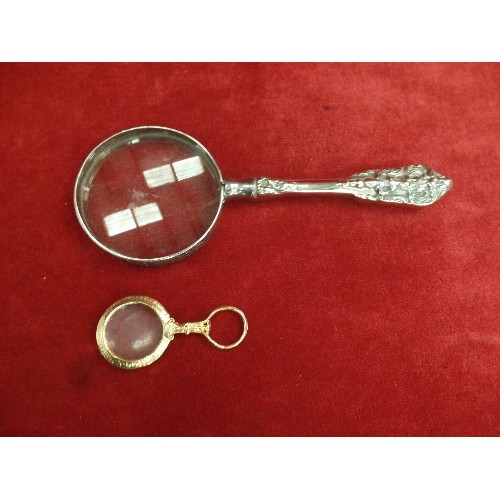 7 - SILVER METAL MAGNIFYING GLASS AND SMALL GOLD METAL MAGNIFYING GLASS