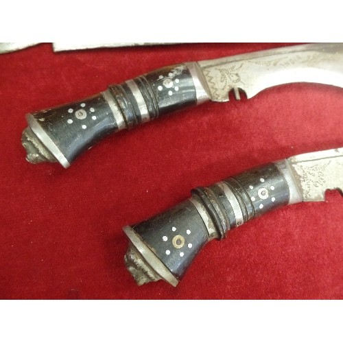 11 - PAIR OF GURKHA KNIVES MARKED INDIA AND A LARGE CERIMONIAL DAGGER