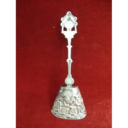 23 - SILVER REPOUSSE SUGAR SCOOP WITH THE ATOMIUM TAVERN SCENE BOWL