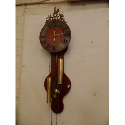 161D - BANJO WALL CLOCK  WITH WEIGHTS AND PENDULUM WITH DECORATIVE BRASSWORK