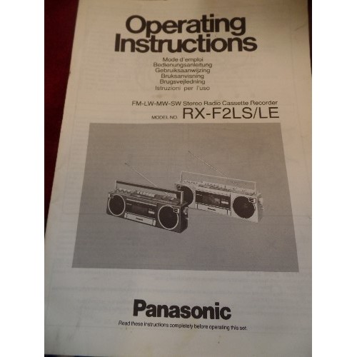 77 - RETRO PANASONIC  STEREO RADIO CASSETTE RECORDER WITH MANUAL