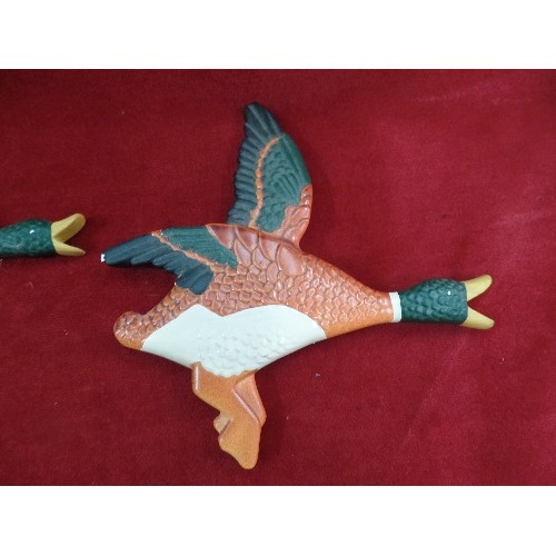 82 - 3 CERAMIC GRADUATED WALL DUCKS,  BY INTO DESIGN, BRIGHTON, ENGLAND  (WING TIP MISSING ON MIDDLE  ONE... 