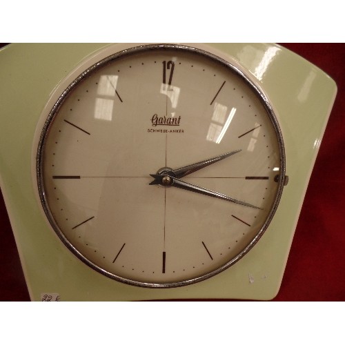 83 - UNUSUAL GARANT SCHWEBB ANKER RETRO WALL CLOCK SET IN A GREEN CERAMIC SURROUND