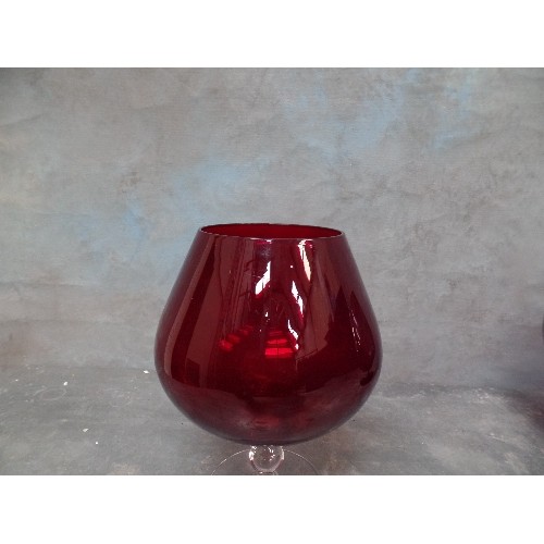 115 - LARGE PURPLE BRANDY GLASS AND A LARGE RED  BRANDY GLASS