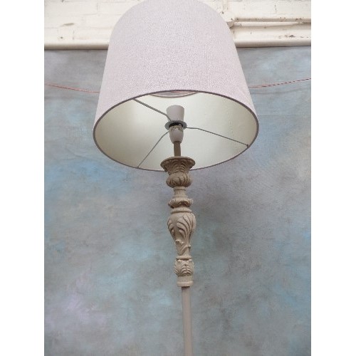 192 - STANDARD LAMP WITH STONE COLOURED BASE AND SHADE.