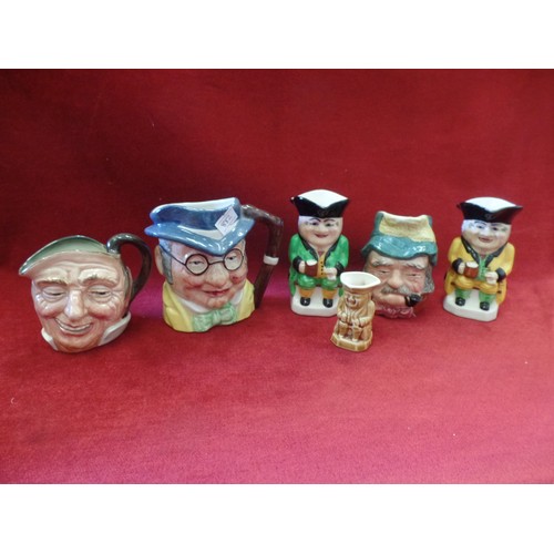 66 - COLLECTION OF 6 SMALL VINTAGE TOBY JUGS. INC ROYAL DOULTON, ARTONE, NEW DEVON.