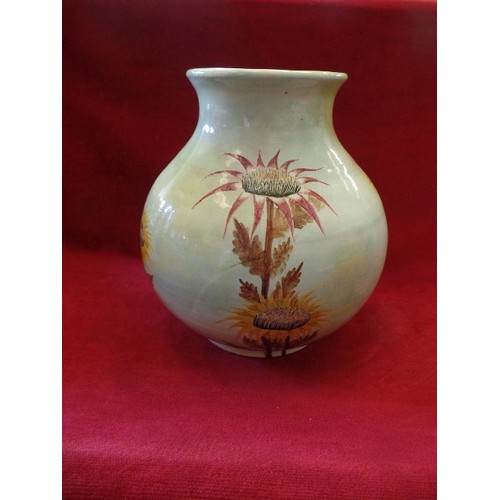 76 - HAND-MADE VASE, BY 'PIZAYN-NORTH CYPRUS 74' WITH LOVELY HAND-PAINTED SUNFLOWER DETAIL.