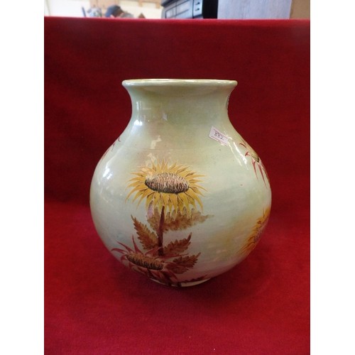 76 - HAND-MADE VASE, BY 'PIZAYN-NORTH CYPRUS 74' WITH LOVELY HAND-PAINTED SUNFLOWER DETAIL.